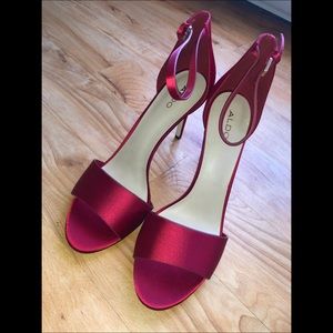 Aldo Red Satin Heels With Ankle Strap